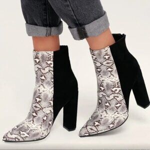 Lulus Karin Natural Snake Two Tone High Heels Booties
